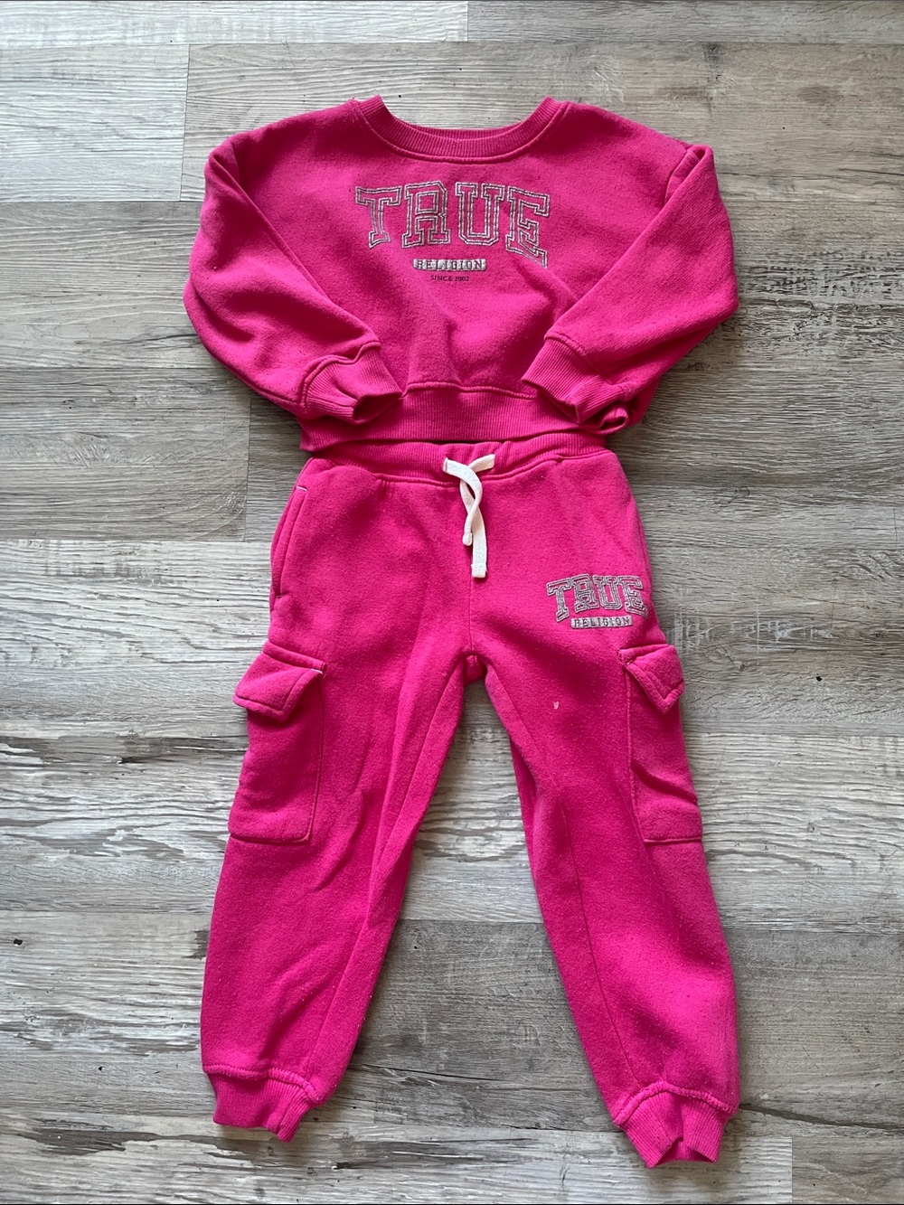 True Religion Kids Bright Pink Sweatshirt & Cargo Jogger Set